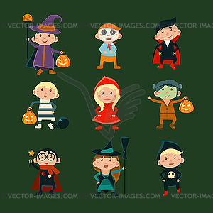 Kids in Halloween Costumes - vector clipart / vector image