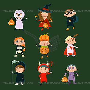 Children in Halloween costumes - vector image