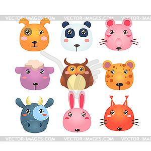 Set of Cartoon Animal Head Icons - vector clip art