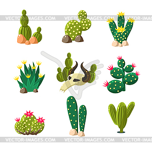 Cactus and Skull Icons, Set - vector clipart