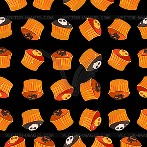 Seamless Halloween Pattern of Cupcakes - vector clipart