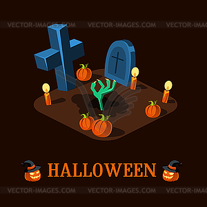 Cartoon Zombie Hand at Cemetery Halloween - vector image