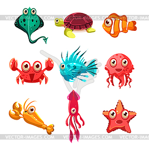 Many species of fish and marine animal life - vector clip art