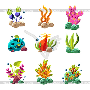 Мультяшный подводные растения и существа - клипарт Royalty-Free