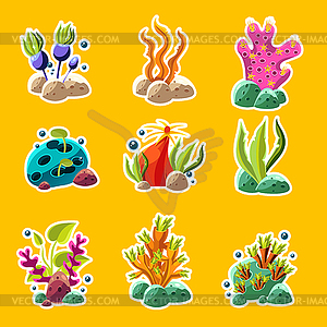 Cartoon underwater plants and creatures - vector image