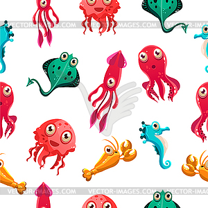 Kids seamless pattern with sea life - vector clip art