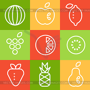 Fruits in Line Art Style. s Set - vector image