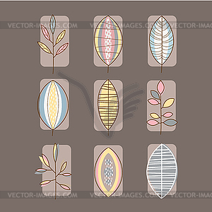 Leaf Icon Set in Linear Style - vector clipart