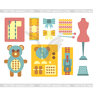 Handicraft and Sewing Icons in Flat Style, Set - vector clip art