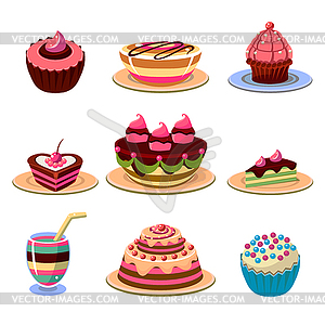 Bright Cakes and Dessert Icons Set - vector clipart