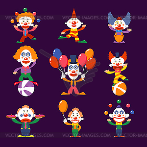 Colourful Clowns Set - royalty-free vector image