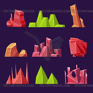 Набор мультяшный камней и минералов для игр - изображение в векторном формате