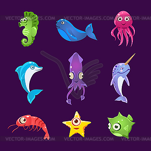 Colourful Sea Creatures, Set - vector image