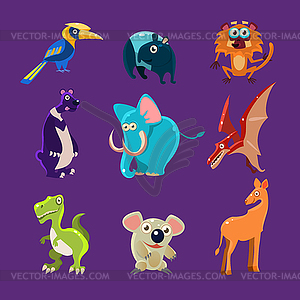 Africa Animals and Dinosaurs with Emotions, - vector image