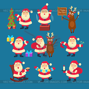 Santa and Deer Collection Christmas - vector image