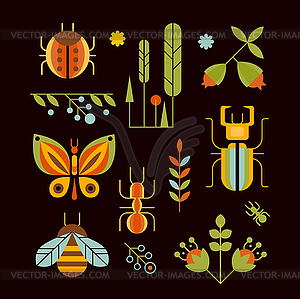 Nature, Insects and Tree Icons - vector clip art