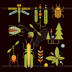 Nature, Insects, Leaves and Tree Icons - vector clipart