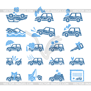 Car Insurance Icons Set. in Flat Style - royalty-free vector clipart