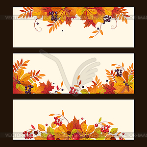 Autumn Banners with Leaves, Chestnuts and Ripe - vector image