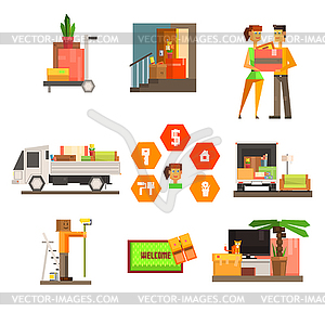 Moving and Repair Web Icon Set. in Flat Style - vector clip art