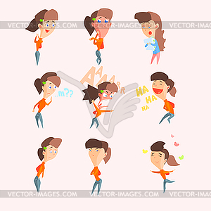 Women Emotions. Illustartion Set in Flat Style - vector image