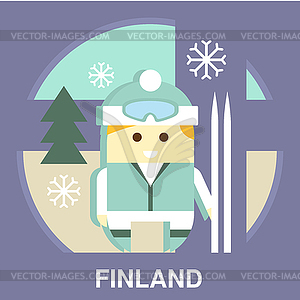 Finn with Ski - vector clip art