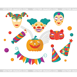 Carnival Flat Icons and Clements Set - vector clipart