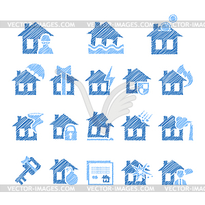 Property and House Insurance Icon Set. . Flat Design - vector image