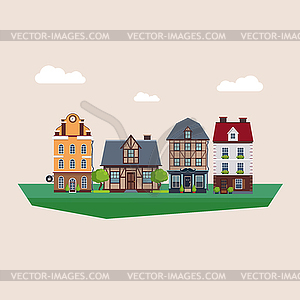 Старый Винтаж Страна и город Дома - векторное изображение клипарта