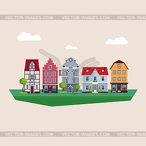 Old Traditional Eurpoean Vintage Houses - vector clipart