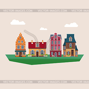 Старые Традиционные Eurpoean Старинные дома - иллюстрация в векторном формате