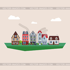 Old Traditional Eurpoean Vintage Houses - vector clipart