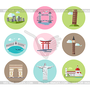 National Landmarks Set in Flat Style - vector clip art