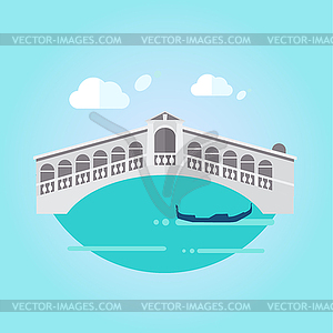 Venice Bridge and Boat in Flat Style - vector clipart