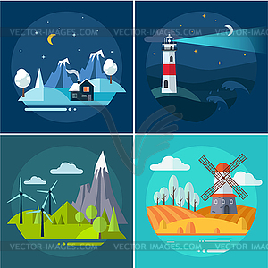 Mountains and Water Landscape s Set - vector clip art