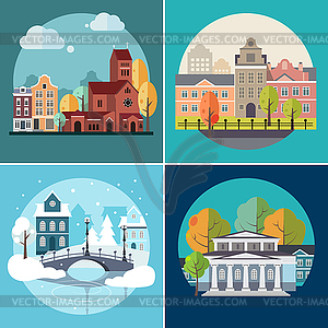 City and Town Buildings, Landscapes - vector clip art