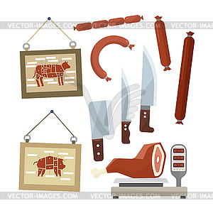 Meat and Butchers Flat Design Icons Set - vector clipart