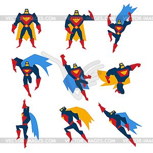 Superman Poses Set - vector clipart