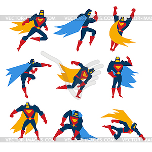 Супермен Позы Set - векторизованное изображение