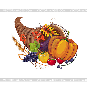 Horn of Plenty with Vegetables, Fruits, Stalks and - vector image