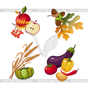 Vegetables and Fruits, Stalks, Autumn Leaves, - vector clip art