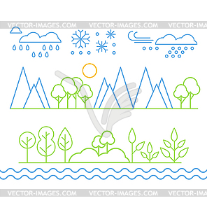 Handdrawn Landscape in Linear Style - vector clipart