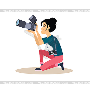 Girl Photographer in Flat Style - vector image