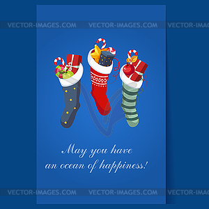 Christmas Socks with Presents. Winter - color vector clipart