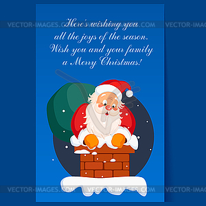 Santa Claus in Chimney on Christmas Eve. Winter - vector image