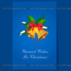 Christmas Bells with Bow and Berries. Holiday - vector clip art