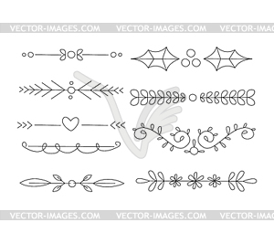 Divider Set. Calligraphic Handdrawn Design Elements - vector image