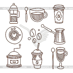 Кофе Elements Handdrawn Set. - стоковый клипарт