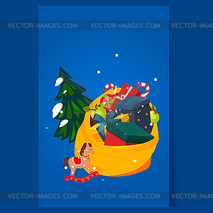 Toy Bag Full of Gifts and Christmas Tree. Holiday - vector image