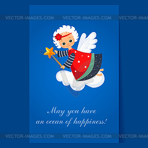 Рождественский Ангел Полет с Magic Wand. зима - векторное изображение клипарта